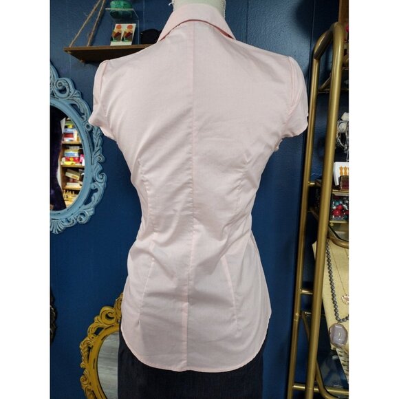 New York & Company Short Pink Sleeve Button Up Blouse X-Small - Picture 3 of 4